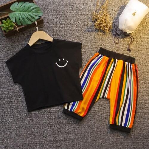 Baby Boy Fashion Personality Clothing Sets Summer Kids Cotton Face Print T-Shirts +shorts 2pcs Suits Toddler Girls Tracksuit
