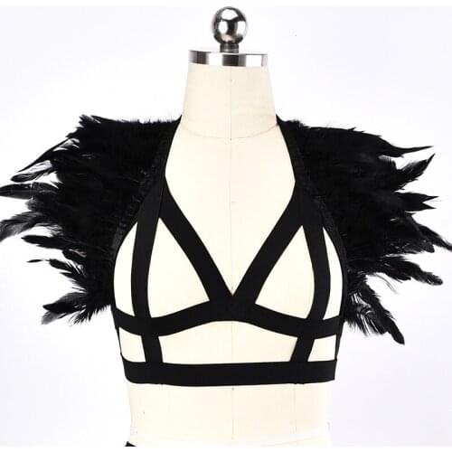 JLX.HARNESS Fetish Feather Bondage Body Harness Goth Cage Bra Punk Gothic Sexy Lingerie Festival Halloween Rave Dance Underwear