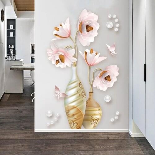 Chinese Style Vase Wall Stickers Flowers Home Decor Living Room Bedroom Decoration Creative PVC Art Murals