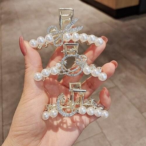 Korean Headwear Women Girls Metal Hair Claws Pearl Rhinestone Crab Clip Ponytail Barrette Elegant Headdress Hair Accessories