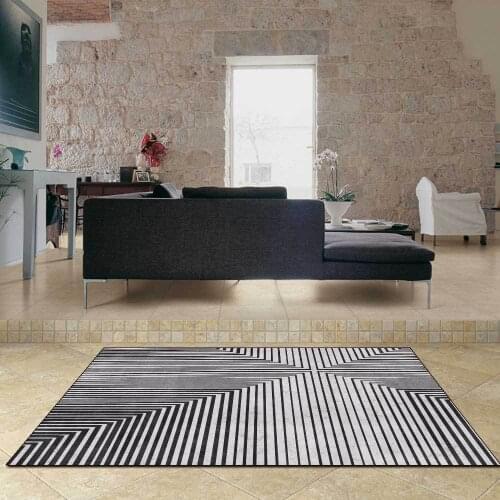 Nordic Minimalist Style Carpet Black Gray Geometric Stripes Bedroom Bedside Sofa Area Rugs Hallway Kitchen Anti-Slip Floor Mat