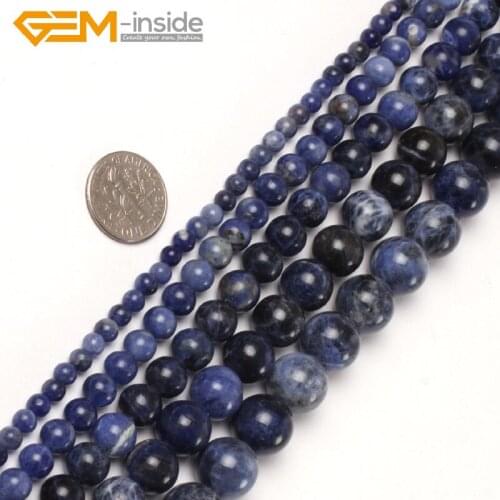 Gem-inside 3-14mm Natural Stone Round Loose Sodalite Beads For Jewelry Making strand 15inch Semi-precious bracelet Necklace DIY