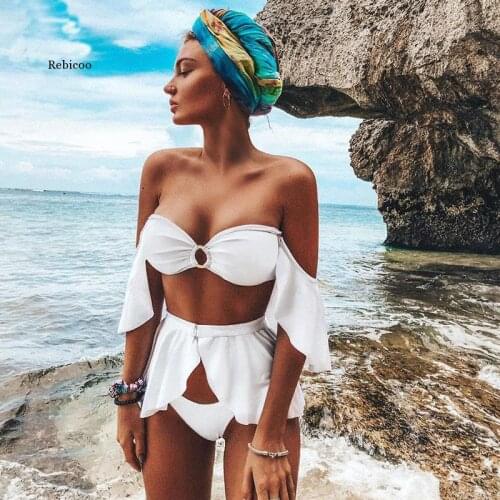 Sexy High Waist Bikini Swimwear Women Print Swimsuit Push Up Ruffle Bikinis Set Women Bandage Bathing Suit Summer Beachwear