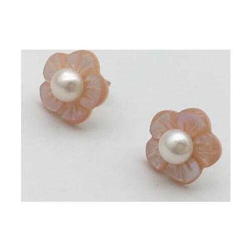 Favorite Pearl Earrings New Hand Carved Real Flower Shell S925 Sterling Silver White Pearl Women Gift Fine Jewelry Stud Earring
