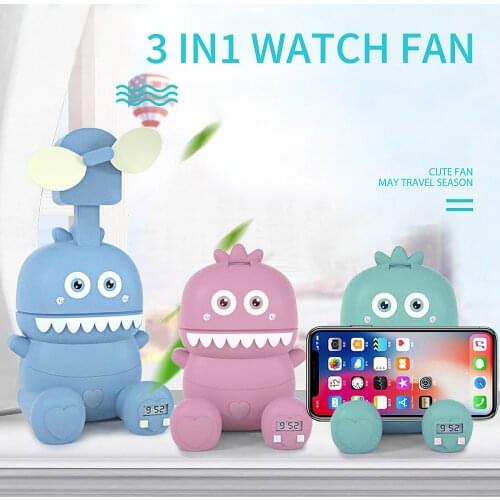 Small Fan Multifunctional Foldable Cool Watch Fan Three-in-one Watch Fan Summer Cute monster Cartoon Phone Holder Electric Fan