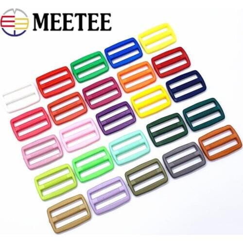 Meetee 50pcs 16/20/25mm Plastic Nylon Tri-Glide Buckles for Backpack Straps Slider Adjustable Ring Buckle DIY Webbing Accessory