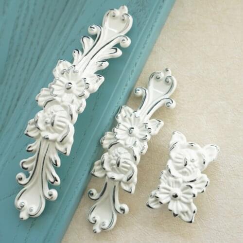 3.75" 5"White silver Flower Style Metal Handles Cabinet Wardrobe Bookcase Handle Drawer Knob Exquisite Design Furniture Hardware