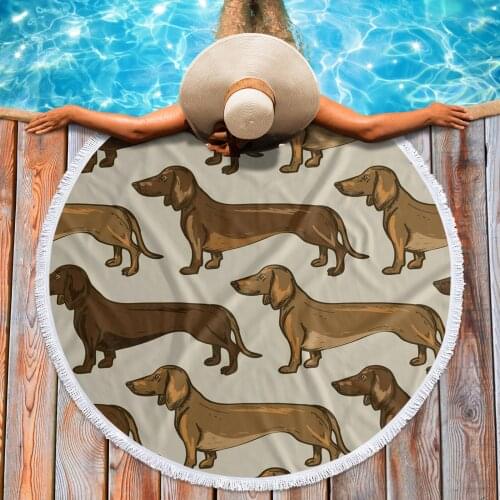Dachshund Dog Cute Pet Swimming Towel Microfiber Beach Towels Yoga Mat Shawl Round Tassel Beach Towel