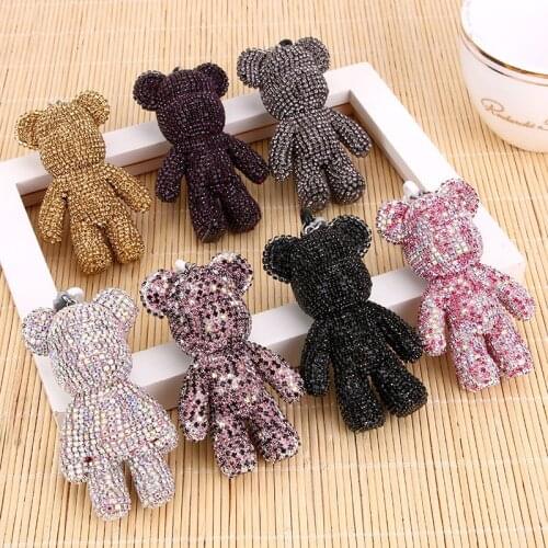Cute Handmade DIY Cartoon Rhinestone Bear Keychain Crystal Bomgom Bear Key Chain Keyring Bag Charm Pendant Llaveros Accessories