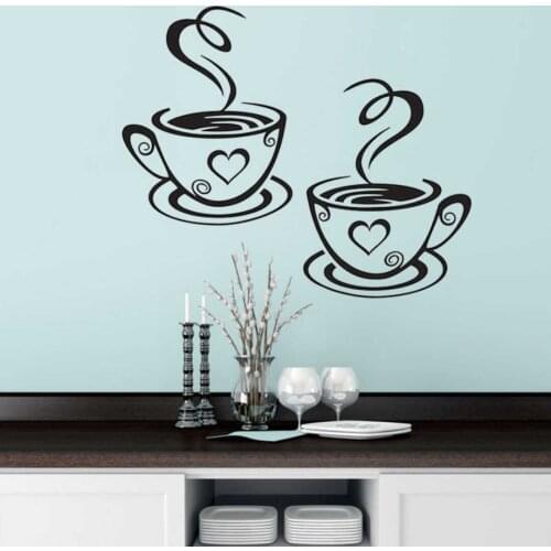 Coffee Cups Wall Sticker PVC Vinyl Art Cafe Tea Wall Decals Adhesive Stickers for Kitchen Room Decor