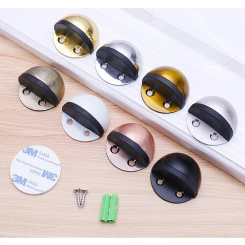 Floor-mounted Door Stops Stainless Steel Glass Door Rubber Semi-circular Anti-collision Punch Free Door Stop Wood Door Holder