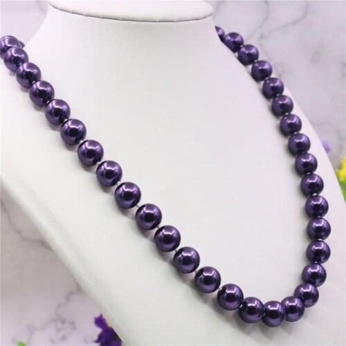 Charm Fashion 8/10/12mm Romantic Purple Artificial Shell Pearl Round Beads Necklace Womens Jewelry Clavicle Chain 18inch Y936