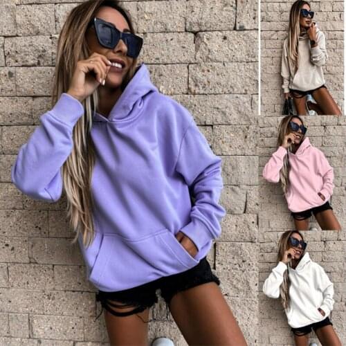 Solid Color Hoodies Women Sweatshirt Spring And Autumn Solid Color Pullover Street Womens Top Hooded Winter Woman 2020 9087