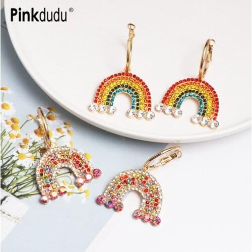 Pinkdudu Fashion Luxury Multicolor Crystal Earrings Shiny Statement Big Rhinestone Rainbow Drop Earrings Jewelry for Women PD113