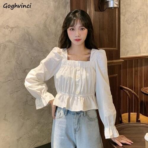 Shirts Womens Butterfly Sleeve Button Square Collar Sexy Tops Blouse Sweet Girls French Fashion Style Retro Elegant Soft Slim