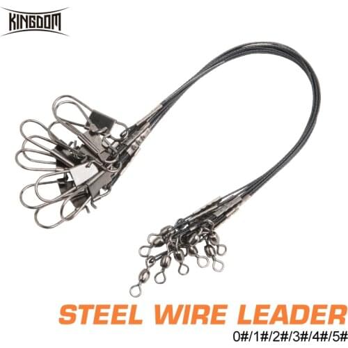 Kingdom Fishing Line Steel Wire Leader 15-30cm Anti Bite Steel Rolling Swivel Fishing Snap Lead Core Leash Fishing Accessories