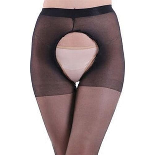 Sexy Lady Women Open Crotch Tights Elastic Pantyhose Black Crotchless Pantimedias Soft Fetish Wear Collant