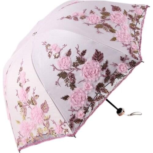 Folding Flower Umbrella Women Three Folding Customized Umbrella Lace Parasol Decoration Umbrella
