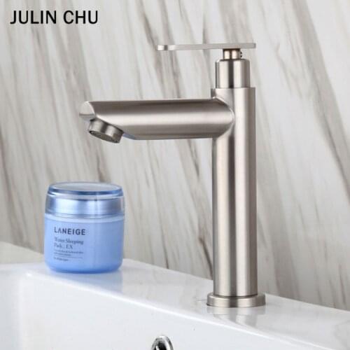 Bathroom Faucet 304 Stainless Steel Sinlge Cold Water Tap Mixer Washbasin Sink Basin Faucets Bathroom Crane Deck Mounted G1/2 In