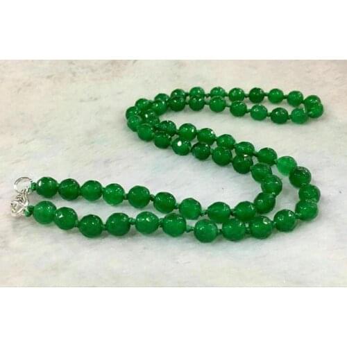 Fine 8mm Green Emerald Faceted Round Gemstone Beads Necklace
