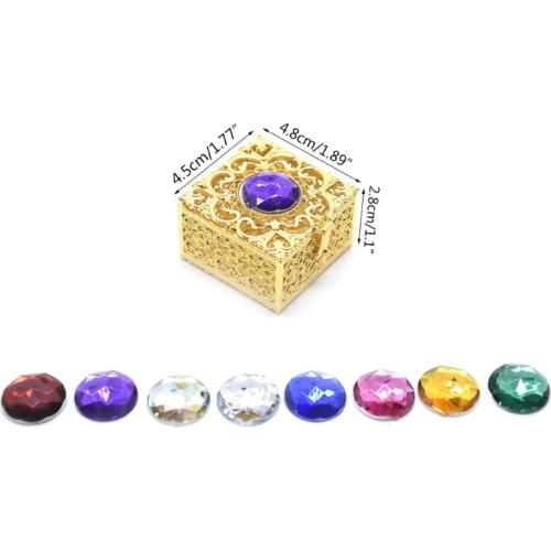 50JD Top Decoration with Diamond Rosary Bead Box Metal Necklace Trinket Box Christian Catholic Religious Jewelry Storage Case