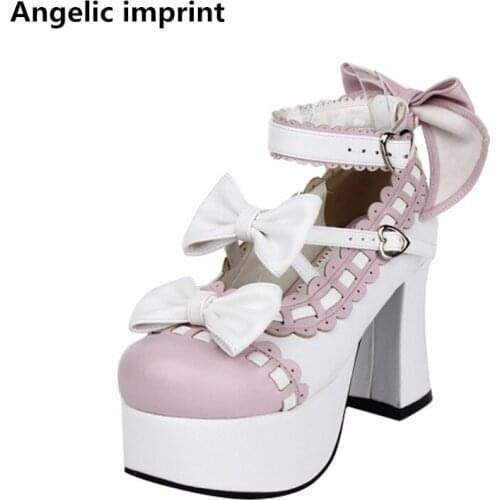 Angelic imprint fashion woman mori girl lolita cosplay shoes lady high heels pumps women princess dress party shoes 33-47 9.5cm
