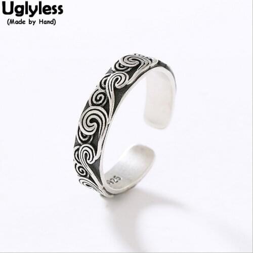 Uglyless Adjustable Embossed Waves Rings for Women Thai Silver Vintage Vines Open Rings 925 Sterling Silver Fine Jewelry Exotic