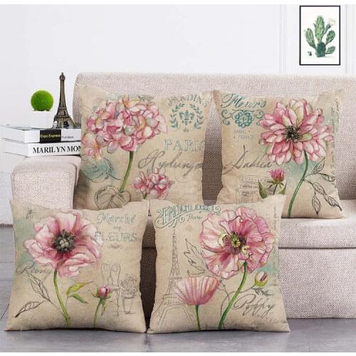 European pink flowers print Cushion Cover Linen Throw Pillow Car Home Decoration Decorative Pillowcase T366
