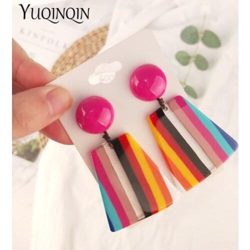 Vintage Fashion Resin Long Big Drop Earrings for Women Geometric Stripe Acrylic Dangle Earring For Girls Elegant Jewelry Brincos