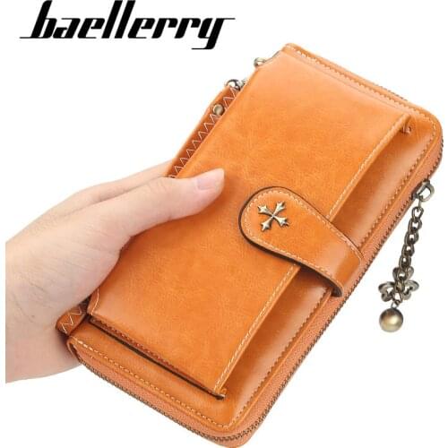 Baellerry Vintage Oil Wax Leather Women Wallet Large Capacity Long Card Holder With Coin Pocket Female Clutch Purse For Phone