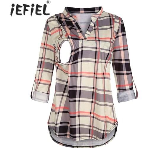 Prenant Women Clothing Pregnancy Breastfeeding Shirt Maternity Clothes Nursing Tops Long Sleeve V Neck Maternity Blouses Tops
