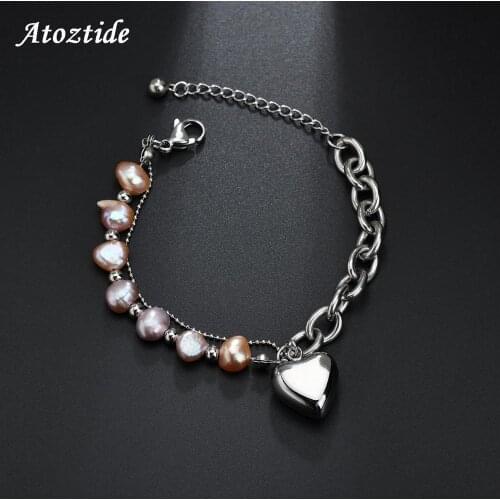Atoztide Trendy Heart Pendant Bracelet Simulated Pearl Beaded Bracelets For Women Adjustable Length Jewlery Gift