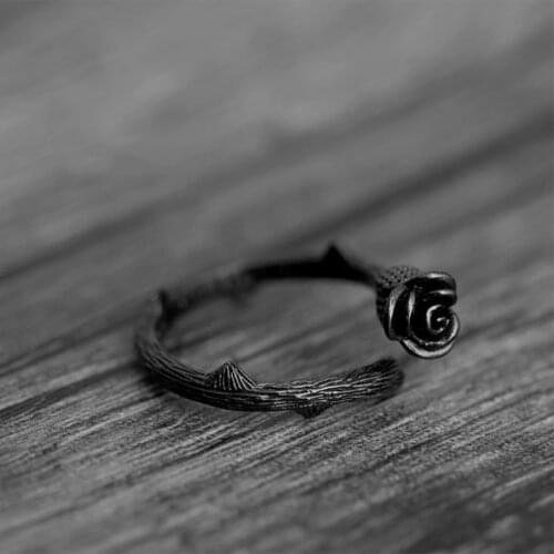 Rose Simple Fresh 925 Sterling Silver Temperament Personality Fashion Female Trendy Resizable Opening Rings SRI020