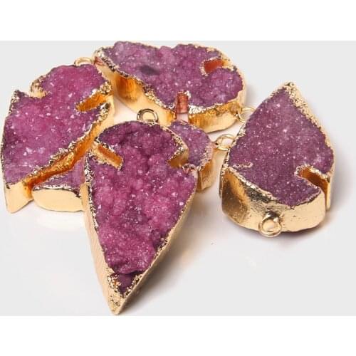 2pcs Natural Rose Druzy Agates Pendant Necklace Charms Leaf Shape Agates Pendant for Jewelry Making DIY Necklace Size 24x44.5MM
