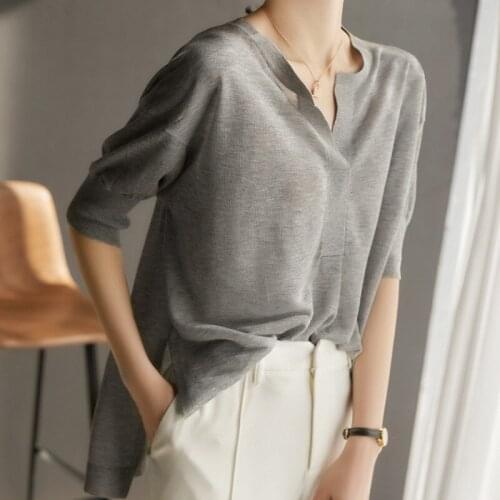 2021 Half Sleeve Summer Women Tops Fashion Womens Clothing Plus Size Knitted Blouse Women Shirts casual Womens Tops and Bouses