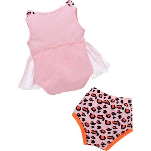 2021 0-24M Newborn Baby Girls Clothing Set Cute Sleeveless Bow Mesh Bowknot Romper Top+Leopard Shorts Set Princess 2pcs Outfits
