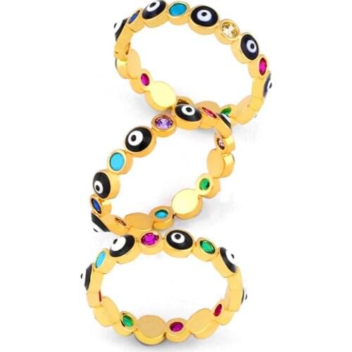 2021 New Bohemian Rainbow Evil Eye Rhinestone Filled Gold Rings For Women Vintage Ladies Midi Kunle Finger Ring Gold Ring