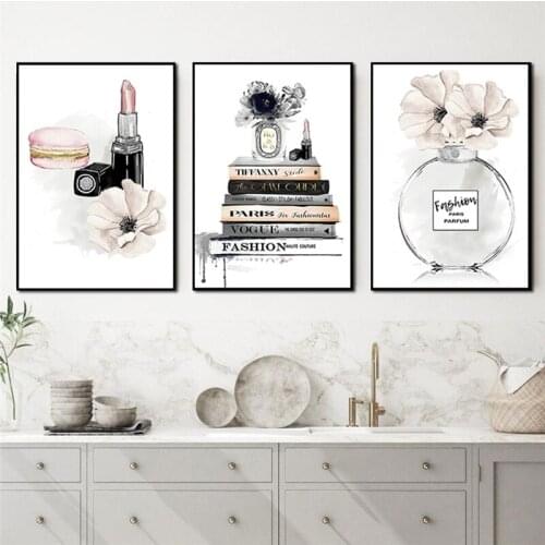 Abstract Canvas Painting Perfume Grey Peony Posters and Prints COCO Perfume Bottle Painting Wall Pictures for Living Room Decor