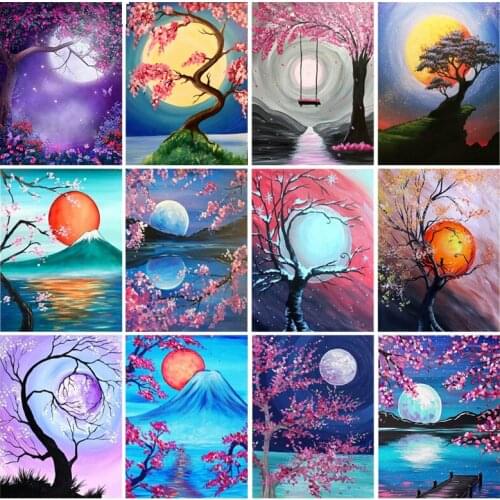 Diamond Painting Cross Stitch "Mountain Tree Sun" 5D DIY Diamond Embroidery Full Square/round Rhinestone Of Picture