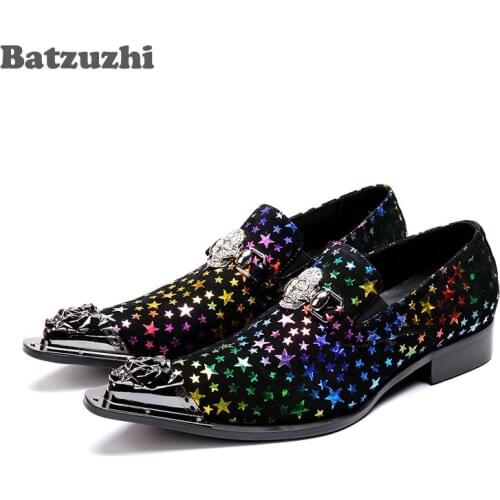 Batzuzhi Brand Italy Fashion Men Dress Shoes Pointed Metal Tip Muti Rock Party Shoes Men Zapatos Hombre,Big Sizes US6-US12