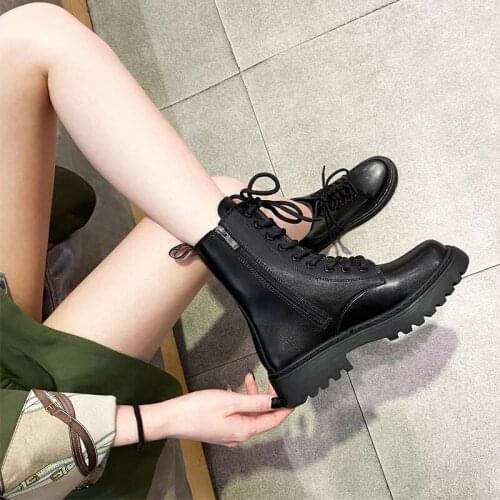 Web celebrity new trend British Martin boots with thick soles motorcycle boots elastic lace-up boots for girls