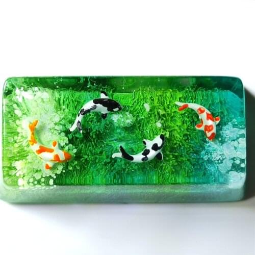 Pond Scenery Koi Backspace Resin Keycaps For Cherry Mx Switch Mechanical Gaming Keyboard Keycaps Replace Hand Made OEM Keycaps