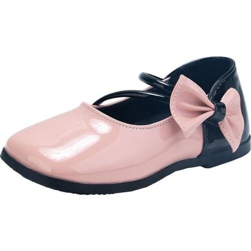 COZULLAA Kids Girls Patent Leather Patchwork Princess Shoes Children Autumn Bow Flat Casual Shoes Size 21-30