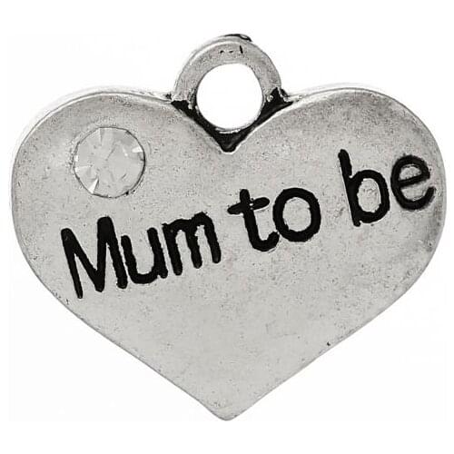 DoreenBeads Charm Pendants Heart Family Silver Color "Mum To Be"Carved Clear Rhinestone 17mm x 15mm(5/8" x 5/8"),20PCs