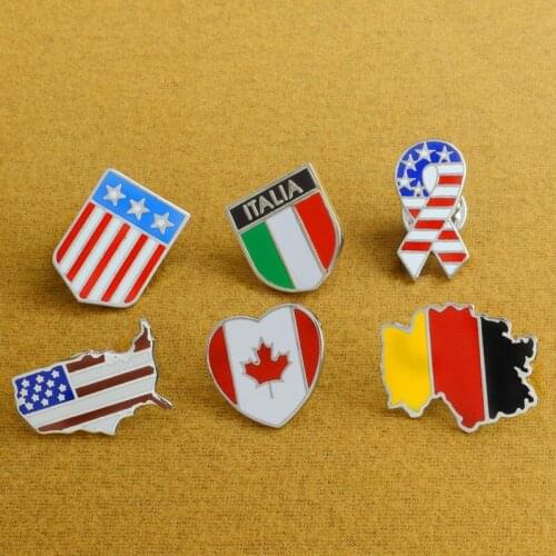 United States Germany Canada Italy National Flag Map Banner Shape Enamel Brooch Lovely Creative Lapel Badge Clothing Accessories