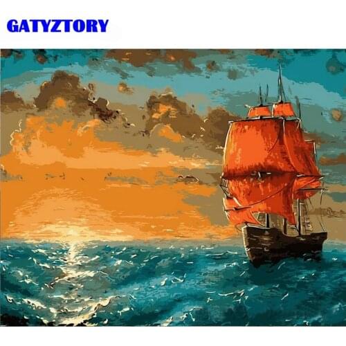 GATYZTORY Sunset Boat DIY Painting By Number Kit Home Wall Art Picture Hand Painted Oil Painting Unique Gift For Living Room Art