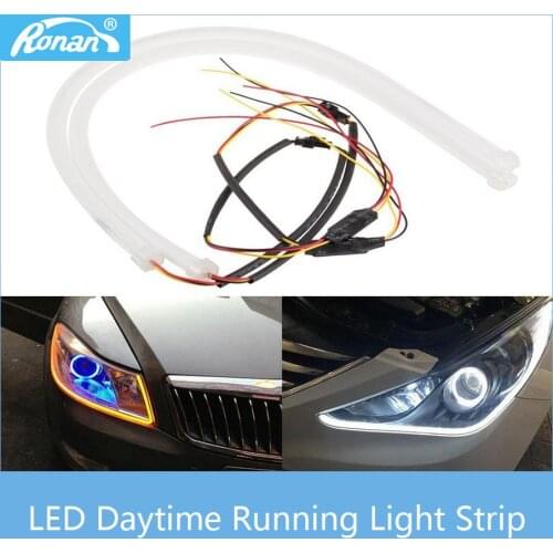 RONAN Flexible Soft Tube LED Strip DRL Car styling 2*60cm Universial Daytime Running Light White and Yellow Turn Signal Light