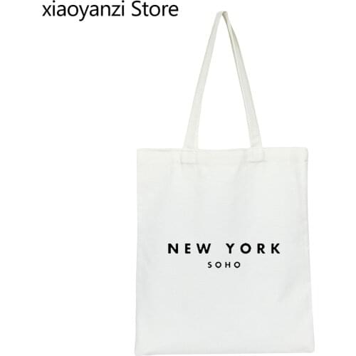 New York Soho Letter Women Canvas Tote Students Bag Casual Funny Handbag For Lady Black White Eco Reusable Shopping Bags SL-253