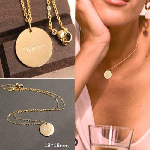Dainty Mama Necklace Stainless steel Disc Pendant Minimalist Female Love Charms Mom Inspirational Mother Jewellery Gift 15mm