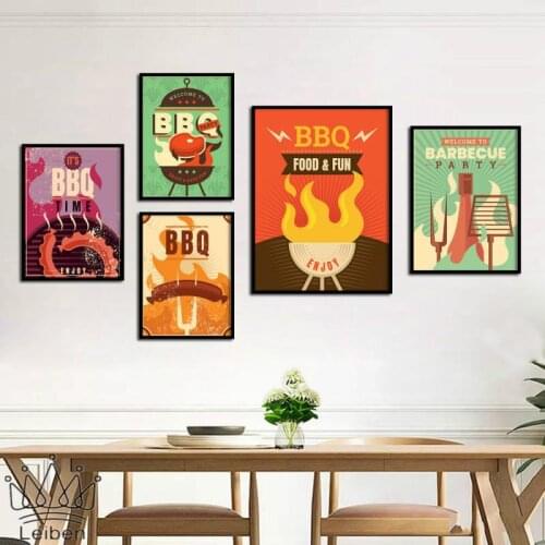Cartoon Food Barbecue Canvas Painting Modern Party Art Posters and Prints Sausage Burger Pictures Restaurant Kitchen Wall Decor